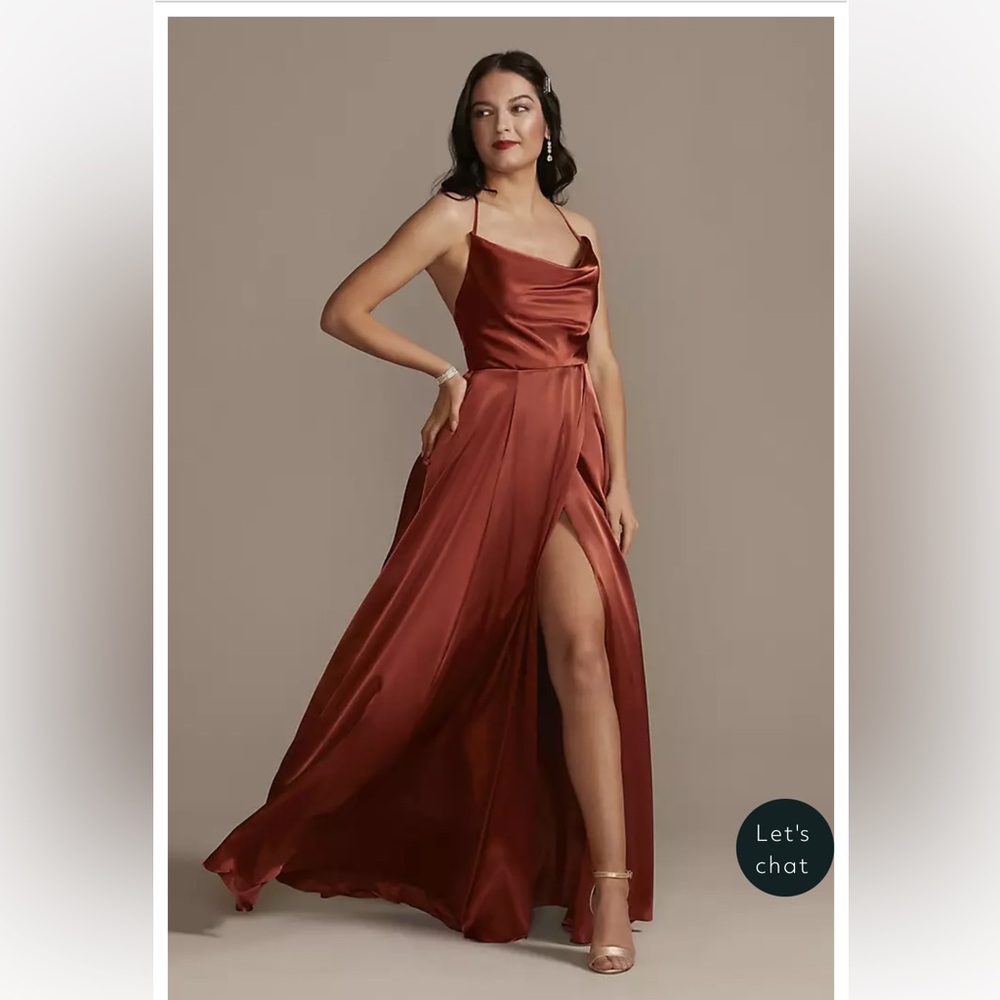 David’s Bridal Charmeuse Cowl Dress with Lace-Up Back Cinnamon